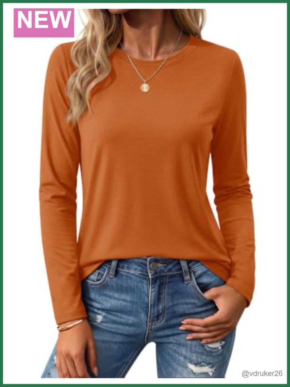 Womens Cotton Long Sleeve T-Shirt Crew Neck Basic Tee Regular Fit